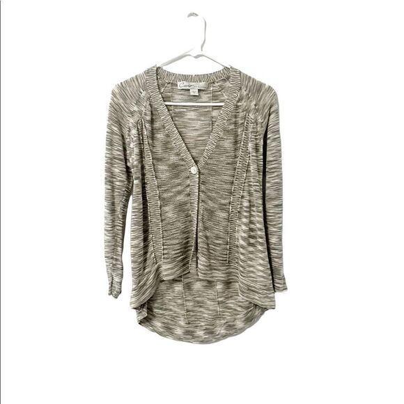 Curio New York Multicolor Tans Knit Linen Blend Cardigan Size S - Picture 1 of 6